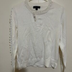 NWT Ann Taylor Off White Sweater with Pearl Accents - small